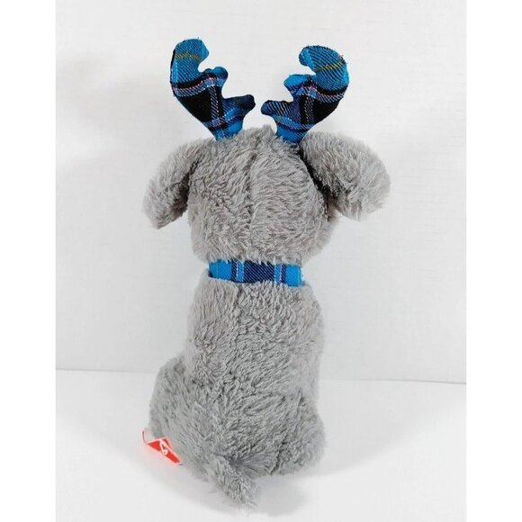 Gitzy Gray Puppy Dog Christmas Plush w/Reindeer Ears & Scarf Stuffed Animal 2019 - Picture 3 of 4